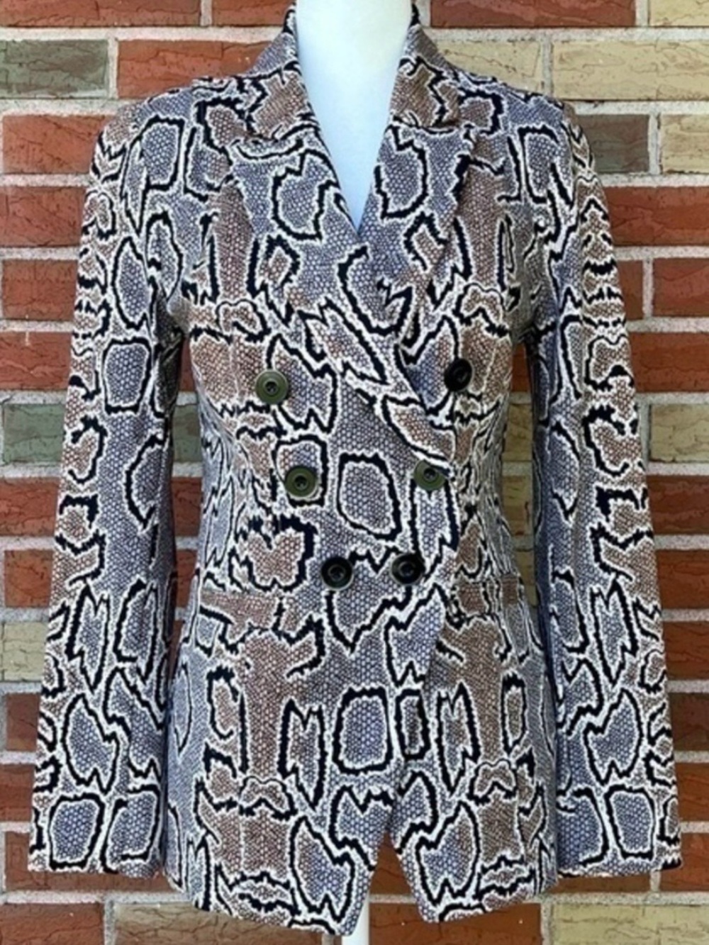 CAbi Python Snake Print Double-Breasted Blazer Jacket Brown Black 🐍